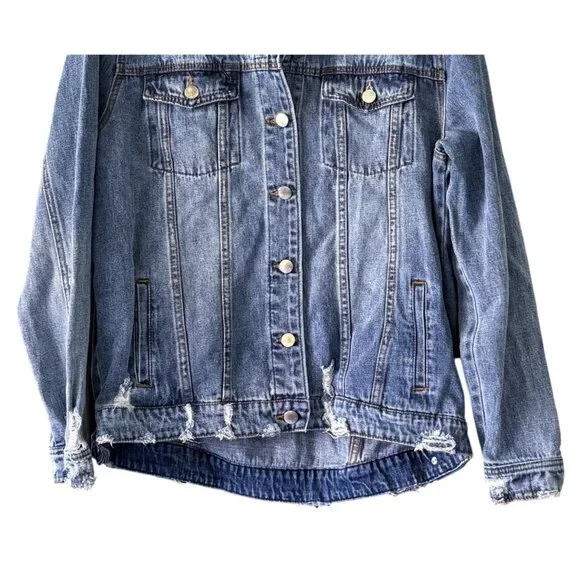 Arrive Denim Jacket Patches Distressed XL Boho Hippie Unique Fall - Picture 4 of 9
